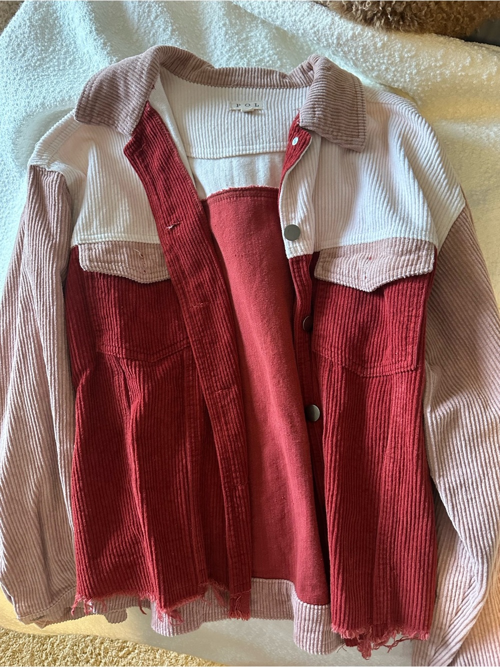Corduroy Colorblock Jacket - Red & Pink